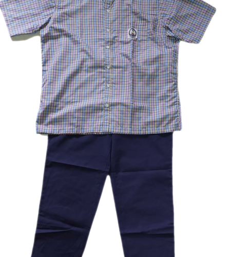 check uniform shirt with blue pant